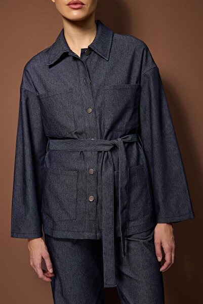 Trendyol Collection Dark Blue Flowy Thin Fabric Denim Bottom - Top Set Twoss26Au00013