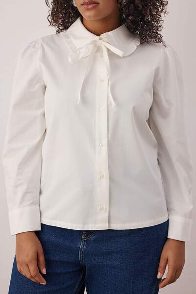 Trendyol Curve Premium Ecru Baby Collar Long Sleeve Plus Size Shirt Tbbaw26Ax00015