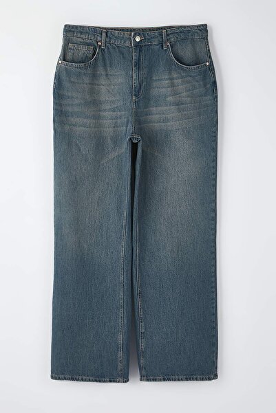 Trendyol Curve Indigo High Waist Wide Leg Plus Size Wide Leg Jeans Tbbaw26Cj00002