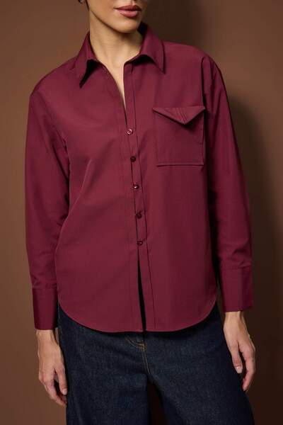 Trendyol Collection Burgundy Pocket Detailed Buttoned Front Shirt Twoaw26Go00058