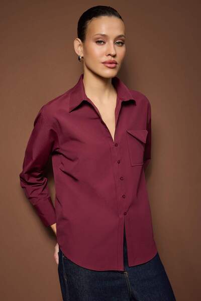 Trendyol Collection Burgundy Pocket Detailed Buttoned Front Shirt Twoaw26Go00058