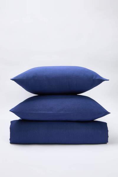 TRENDYOLMİLLA HOME Double Navy Blue Soft Button Wooden Button Detailed Duvet Cover Set Tphss25Ckn00003