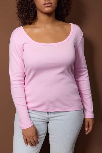 Trendyol Curve Pink U-Neck Knitted Plus Size Blouse Tbbaw26Af00112