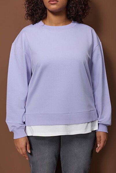 Trendyol Curve Lila Alttan T-Shirt Look Thin Knitted Plus Size Sweatshirt Tbbaw23Ao00023