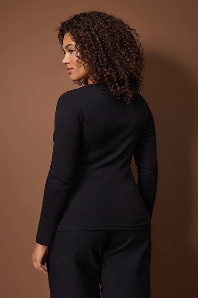 Trendyol Curve Black Boat Neck Fitted Ribbed Knit Knitted Plus Size Blouse Tbbaw26Af00093