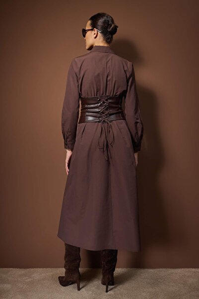 Trendyol Modest Καφέ Φόρεμα Χωρίς Επένδυση Επίπεδη Ύφανση από Τερικό Βαμβάκι TCTAW26EB00060