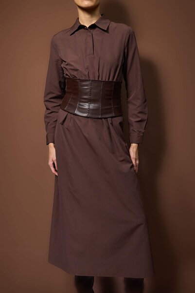 Trendyol Modest Καφέ Φόρεμα Χωρίς Επένδυση Επίπεδη Ύφανση από Τερικό Βαμβάκι TCTAW26EB00060