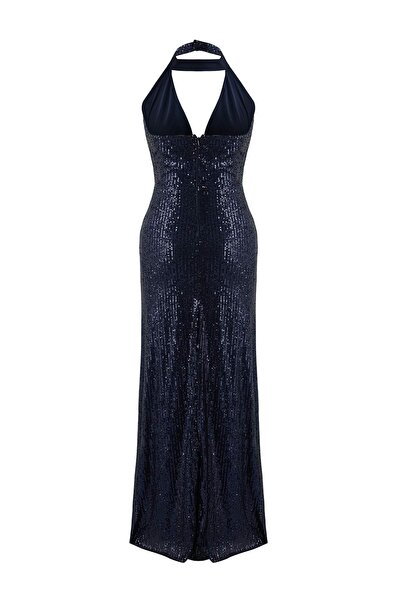 Trendyol Collection Navy Blue Plain Knitted Sequin Maxi Evening & Graduation Dress Tprss25Ae00189