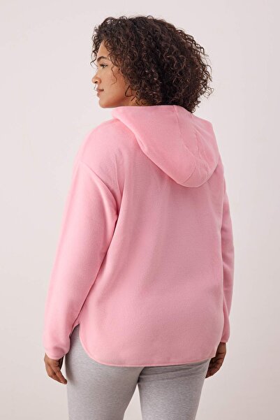 Trendyol Curve Rózsaszín kapucnis vastag polár kötött nagyméretű pulóver TBBAW23AO00064