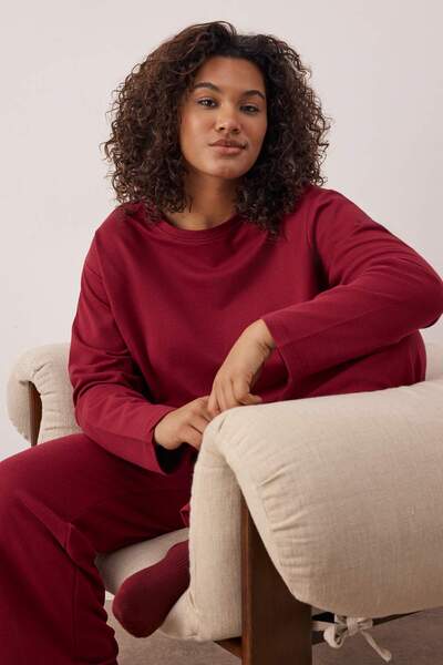 Trendyol Curve Burgundy Leg Slit Knitted Plus Size Tracksuit Set Tbbaw23Ai00055