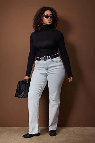 Trendyol Curve Black Fake Knitwear Knitted Plus Size Blouse