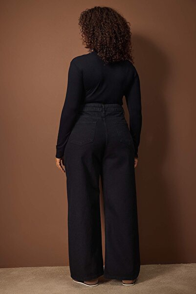 Trendyol Curve جينز أنثراسايت عالي الخصر من التسعينيات ذو أرجل واسعة/واسعة مقاس كبير TBBAW26CJ00053