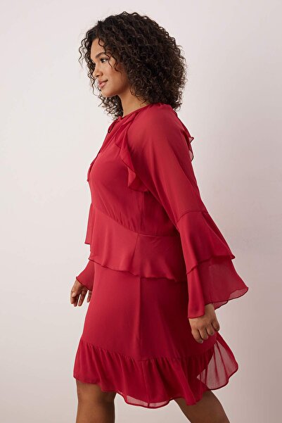 Trendyol Curve Tile Yoryo Chiffon Woven Plus Size Dress Tbbaw26Ah00078