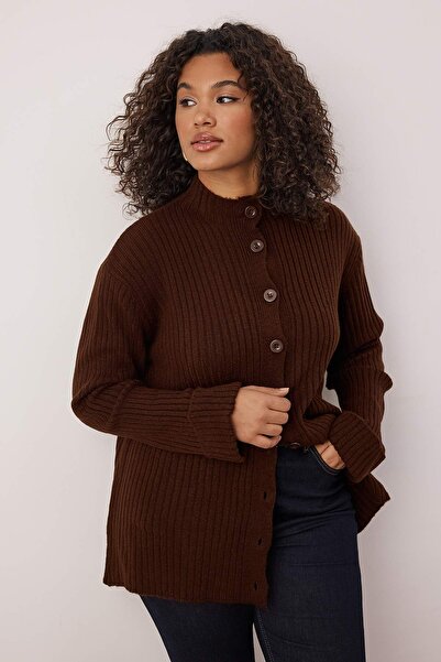 Trendyol Curve Καφέ Μαλακό Πλεκτό Ζακέτα ψηλός λαιμός TBBAW26AV00030