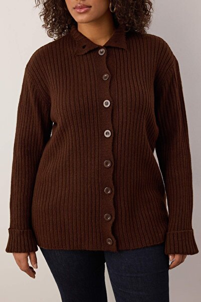 Trendyol Curve Καφέ Μαλακό Πλεκτό Ζακέτα ψηλός λαιμός TBBAW26AV00030