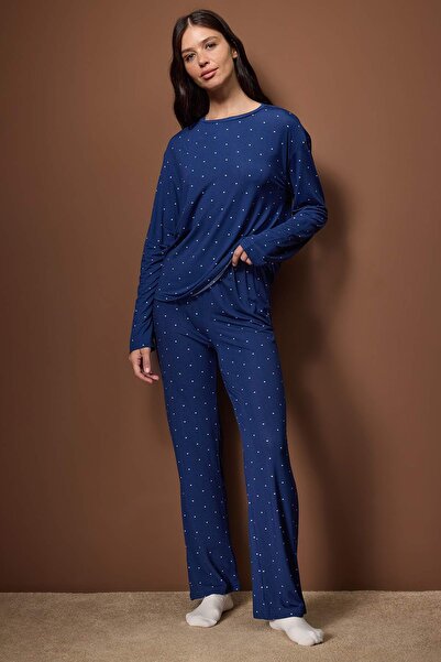 Trendyol Collection Blue Heart Single Jersey Knitted Pajama Set Thmaw26Pt00045