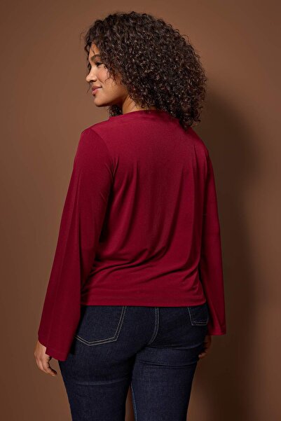 Trendyol Curve Bordo Relaxed/Comfortable Fit Spanish Sleeve Stretchy Knitted Blouse Tbbaw26Af00103