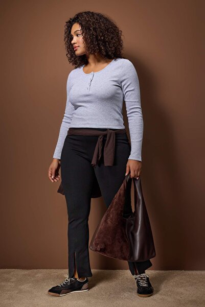 Trendyol Curve Gray Melange Camisole Knitted Plus Size Blouse