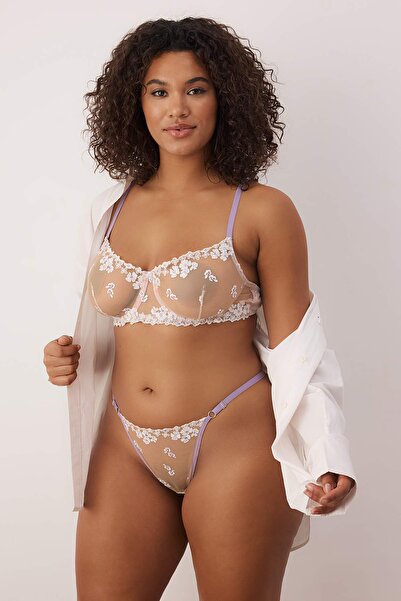 Trendyol Curve Multi-Colored Embroidered Floral Plus Size Lingerie Set Tbbaw26Dg00008