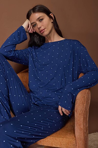 Trendyol Collection Blue Heart Single Jersey Knitted Pajama Set Thmaw26Pt00045