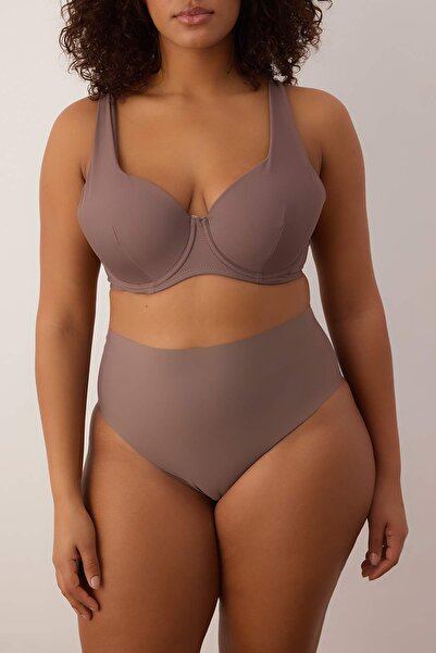 Trendyol Curve Brown Micro Plus Size Lingerie Set Tbbaw26Dg00006