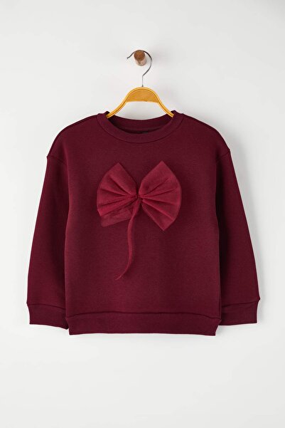 TRENDYOLKIDS Burgundy Embroidered Knitted Sweatshirt Tkdaw26Sw00026