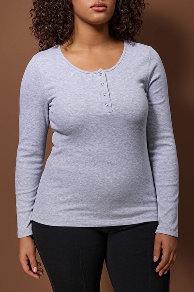 Trendyol Curve Gray Melange Camisole Knitted Plus Size Blouse
