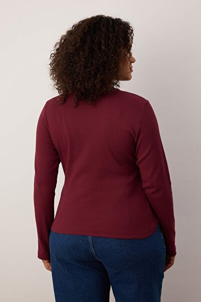 Trendyol Curve Burgundy Navy Blue 2-Pack Crop Camisole Knitted Plus Size Blouse Tbbaw26Af00055