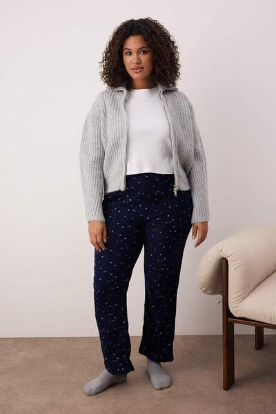 Trendyol Curve Pink-Navy Blue 2-Pack Star and Heart Fleece Winter Knitted Pajama Bottoms Tbbaw26Ia00000