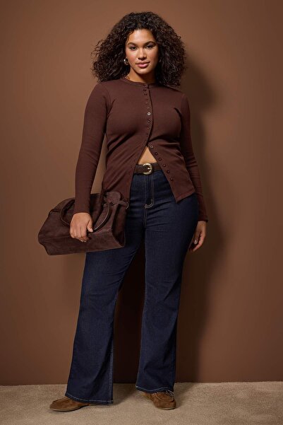 Trendyol Curve Brown Camisole Knitted Plus Size Blouse