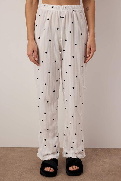 Trendyol Collection Black-White 2-Piece 100% Polyester Heart Fleece Knitted Pajama Bottoms Thmaw25Pj00004