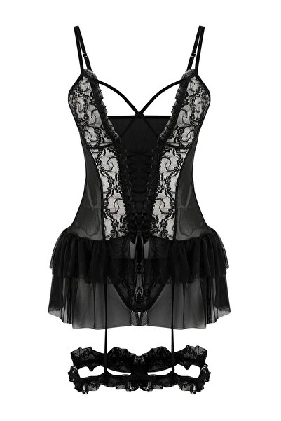 Trendyol Collection Black Lace Plain Capless Babydoll Thmaw26Ll00022