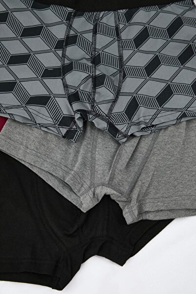 Trendyol Collection 3-Pack Black Minimal Printed-Solid Mix Cotton Boxer Tmnaw25Bx00022