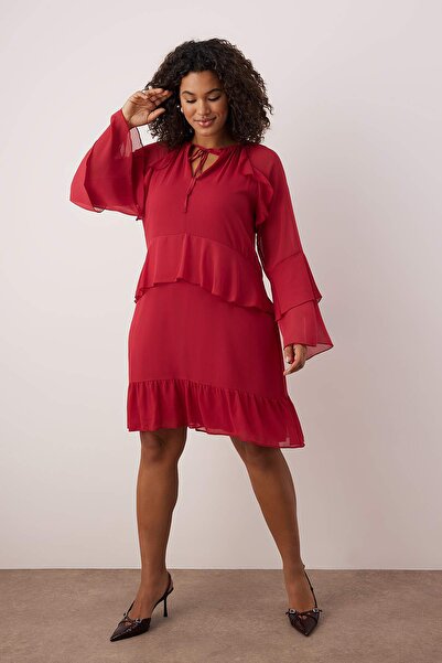 Trendyol Curve Tile Yoryo Chiffon Woven Plus Size Dress Tbbaw26Ah00078