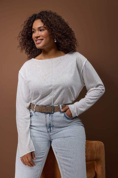 Trendyol Curve White Flared Cotton Knitted Plus Size Blouse