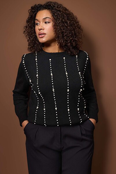 Trendyol Curve Black Pearl Detailed Knitwear Sweater Tbbaw26An00003