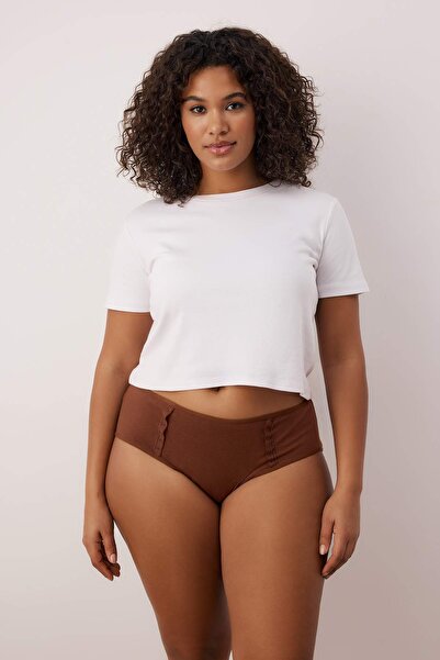 Trendyol Curve Brown-Multicolor 3-Pack Cotton Knitted Stretchy Classic Plus Size Panties Tbbaw25Cm00003