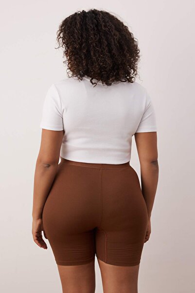 Trendyol Curve Καφέ-καφέ κοντό πλεκτό κολάν ψηλόμεσο μεγάλου μεγέθους TBBSS23BV00001