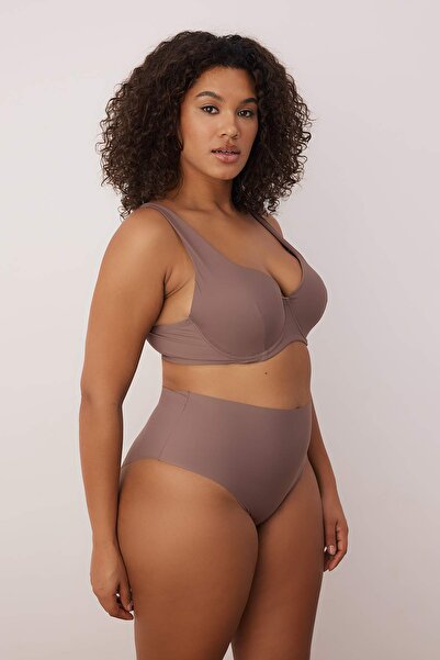 Trendyol Curve Brown Micro Plus Size Lingerie Set Tbbaw26Dg00006