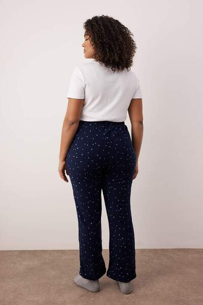 Trendyol Curve Pink-Navy Blue 2-Pack Star and Heart Fleece Winter Knitted Pajama Bottoms Tbbaw26Ia00000