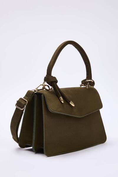 TRENDYOL SHOES Khakifarbene Mini-/kleine City-Umhängetasche aus Wildleder mit Kreuzriemen TAKSS25OC00007