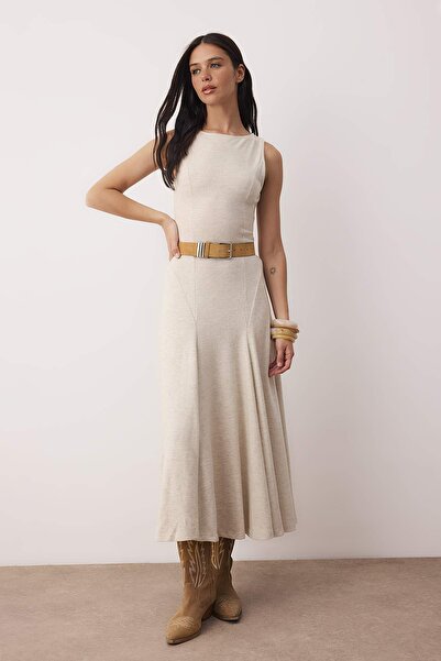 Trendyol Collection Special Collection Stone Thessaloniki/Trikot Look Maxi Stretchy Knitted Dress with Stitch Detail Twoaw26El00065