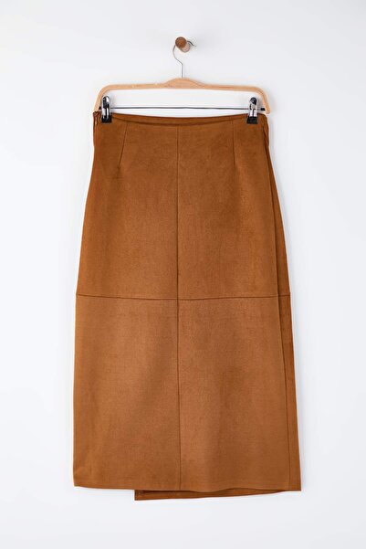 Trendyol Collection Fusta din material subțire cu cu două rânduri de nasturi nasturi din piele intoarsa bej TWOAW26ET00162