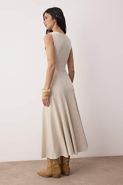 Trendyol Collection Special Collection Stone Thessaloniki/Trikot Look Maxi Stretchy Knitted Dress with Stitch Detail Twoaw26El00065