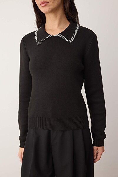 Trendyol Collection Black Cotton Content Collar Stitching Detail Knitwear Sweater Twoaw26Kz00204