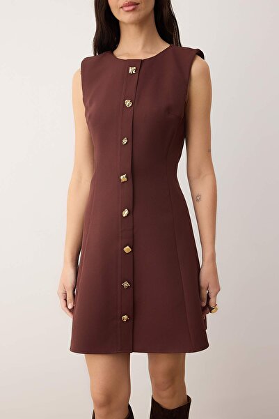 Trendyol Collection Limited Edition Brown Accessory Detailed Mini Woven Dress Twoaw26El00133