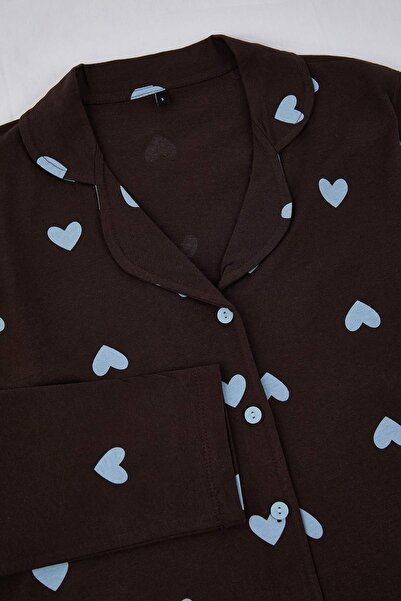 Trendyol Collection Кафяво-син комплект пижама от 100% памук Suprem Knit THMAW21PT0548