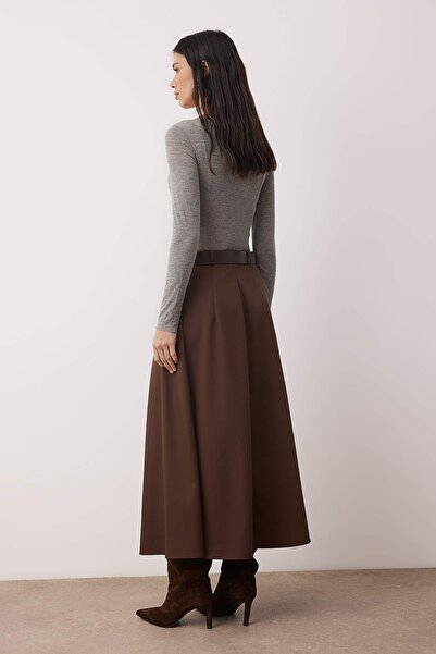 Trendyol Collection Dark Brown Belted Bell/A-Line Woven Long Maxi Skirt Twoaw26Et00168