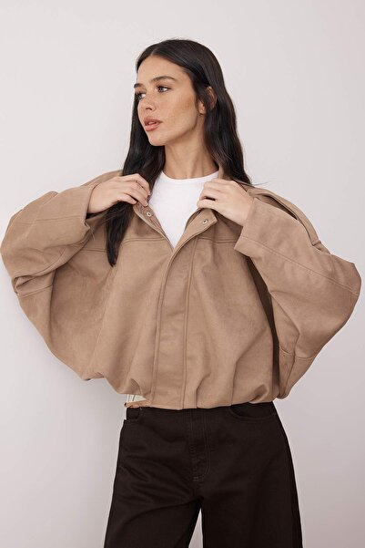 Trendyol Collection Μπουφάν με φόρμα βιζόν oversized Suede Bomber TWOAW26MO00172