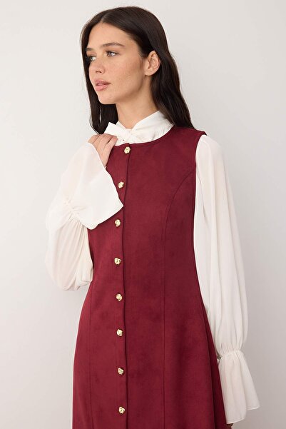 Trendyol Modest Φόρεμα με μαντίλα από σουέτ με απλή ύφανση χωρίς επένδυση TCTAW26EB00051